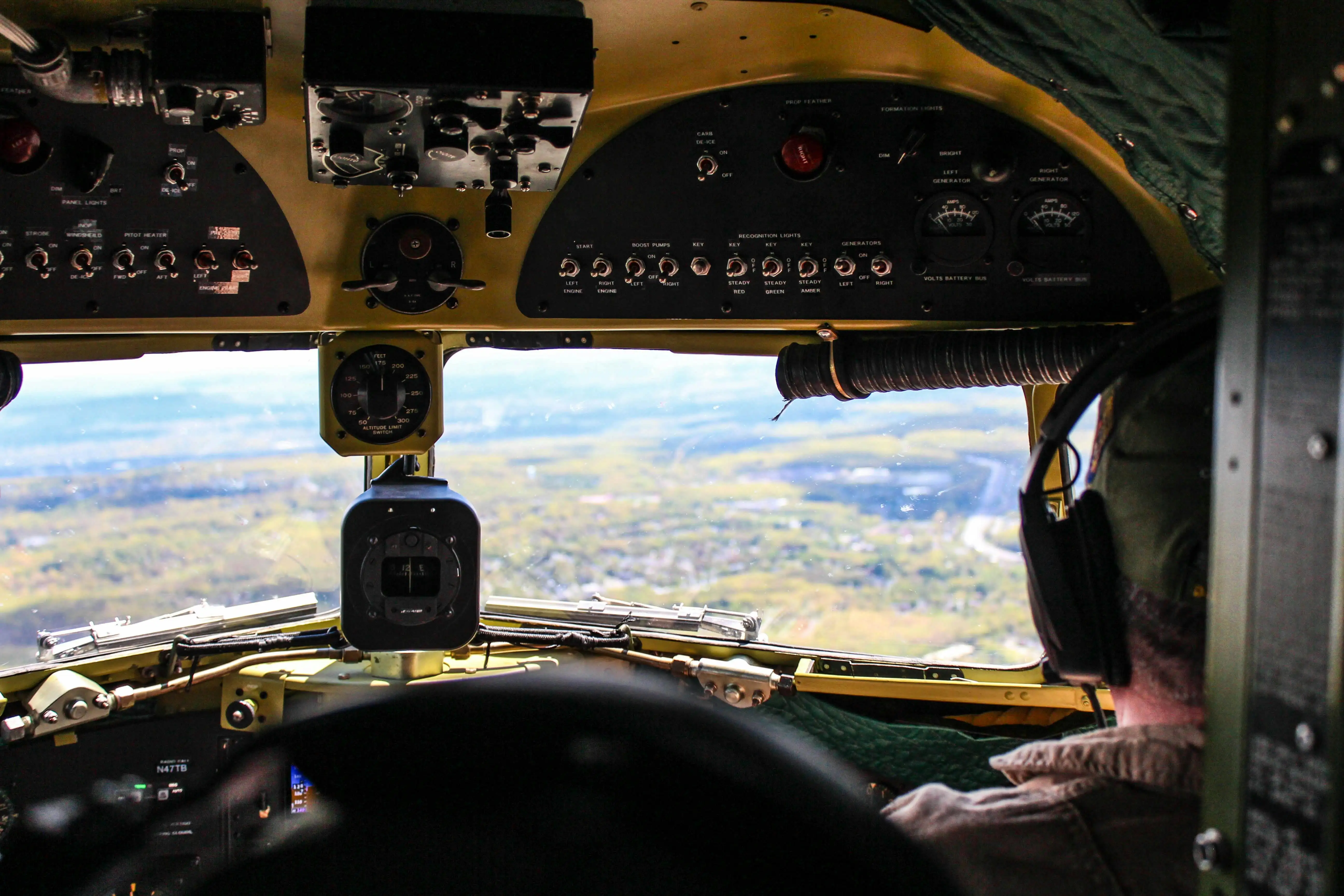 First Officer preparing for a flight in an airline cockpit
